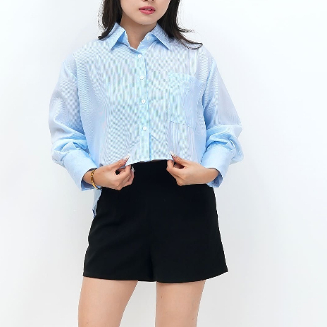 Kemeja Crop Salur Wanita | Sunny Striped Shirt | CORA