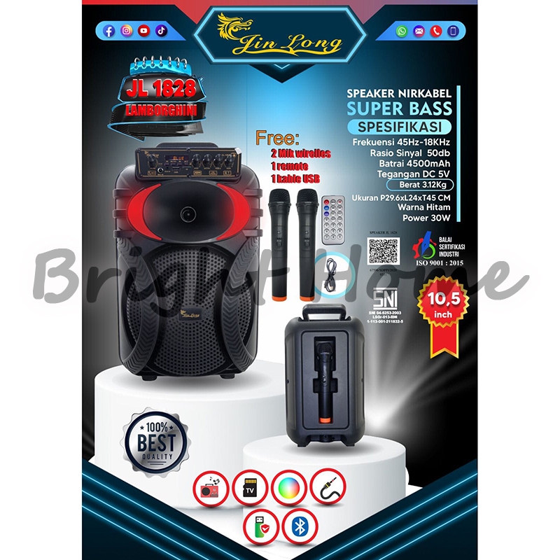 JINLONG JIN LONG JL1828 JL-1828 LAMBORGINI Salon 10.5" Speaker Portabel Wireless Meeting Trolley Blu