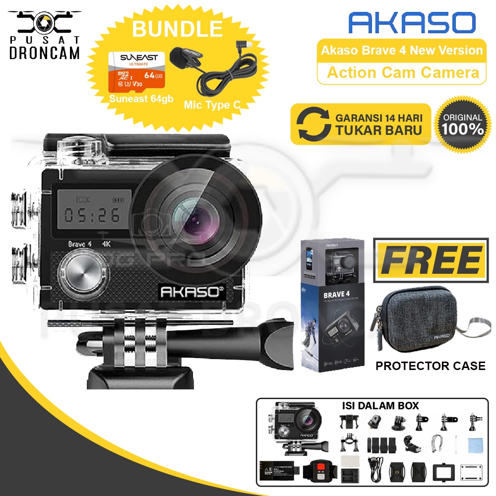 Akaso Brave 4 New Version Action Cam Camera Wifi 4K Waterproof + Remote Original