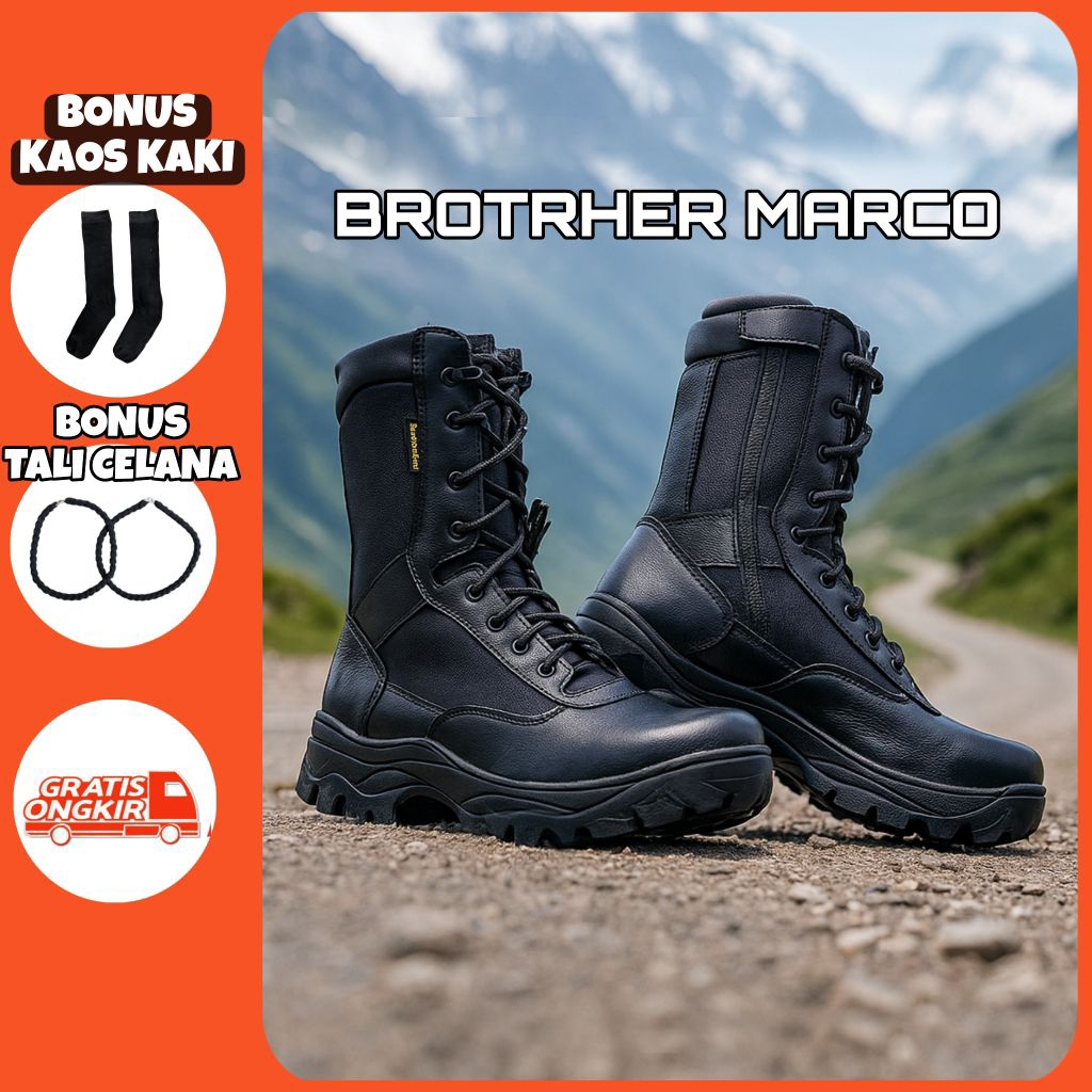 SEPATU PDL KULIT TNI POLRI KULIT ASLI ANTI AIR PAKAI RESLETING MERK BROTRHER MARCO