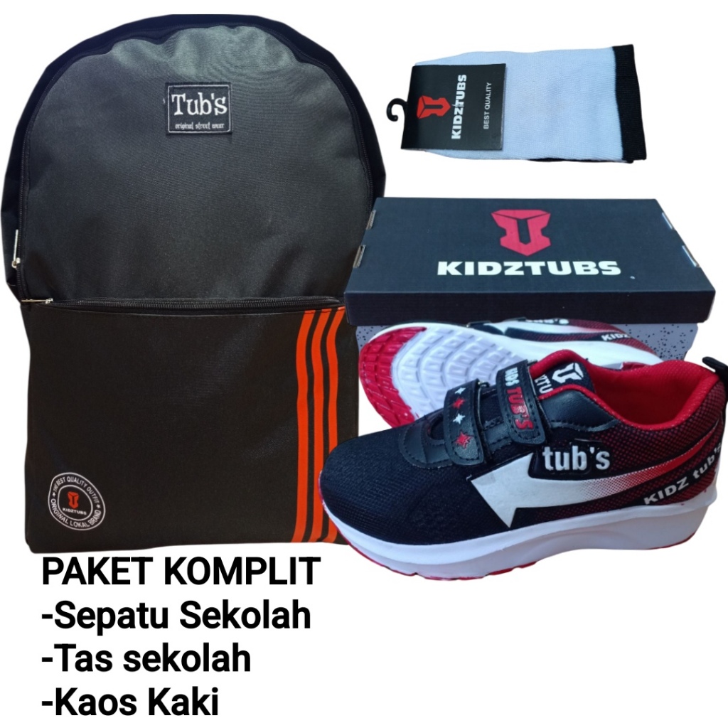 KIDZTUBS Sepatu Sekolah Anak Paket Komplit Sepatu Sekolah + Tas Sekolah + Kaos Kaki TUBS1420190925