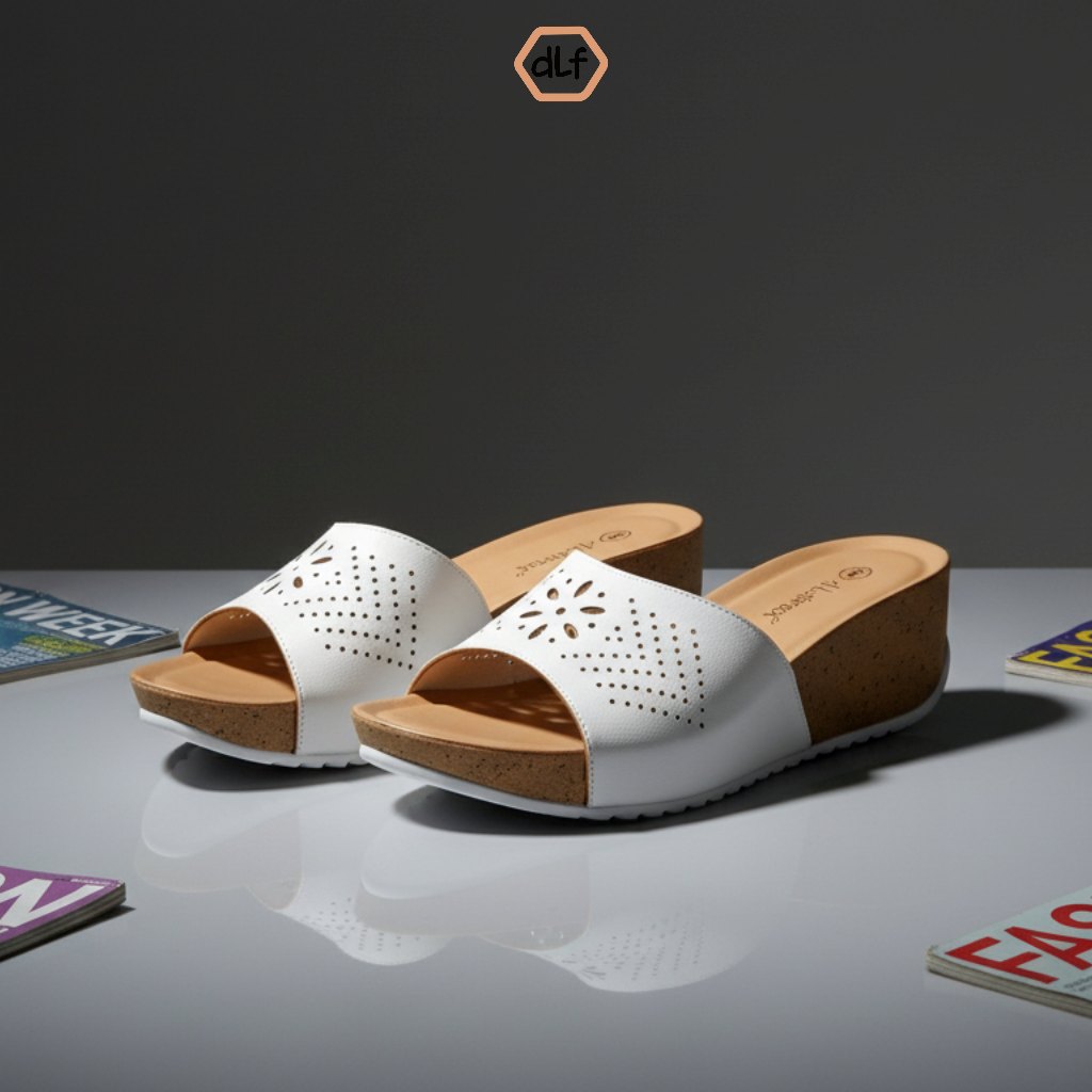 D'lafeet Sandal Wedges Wanita - Laura White