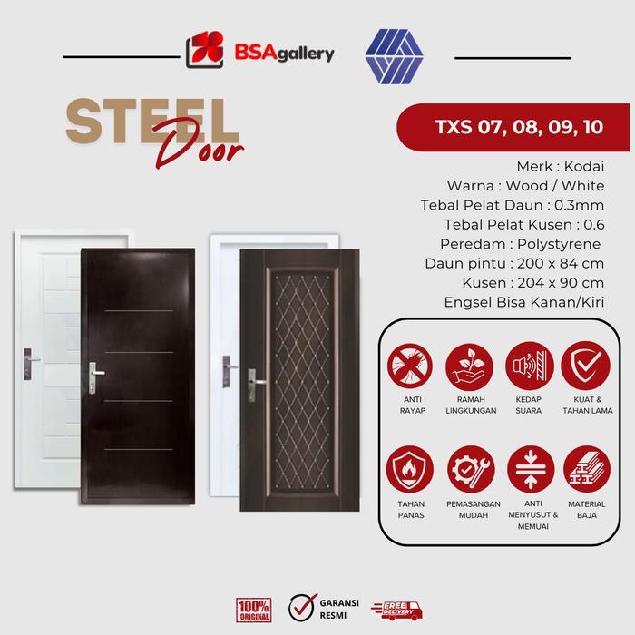Pintu Baja Kodai 204x90 / Steel Single Door / Pintu Utama Pintu Depan Rumah + Kusen + Gagang / Handl