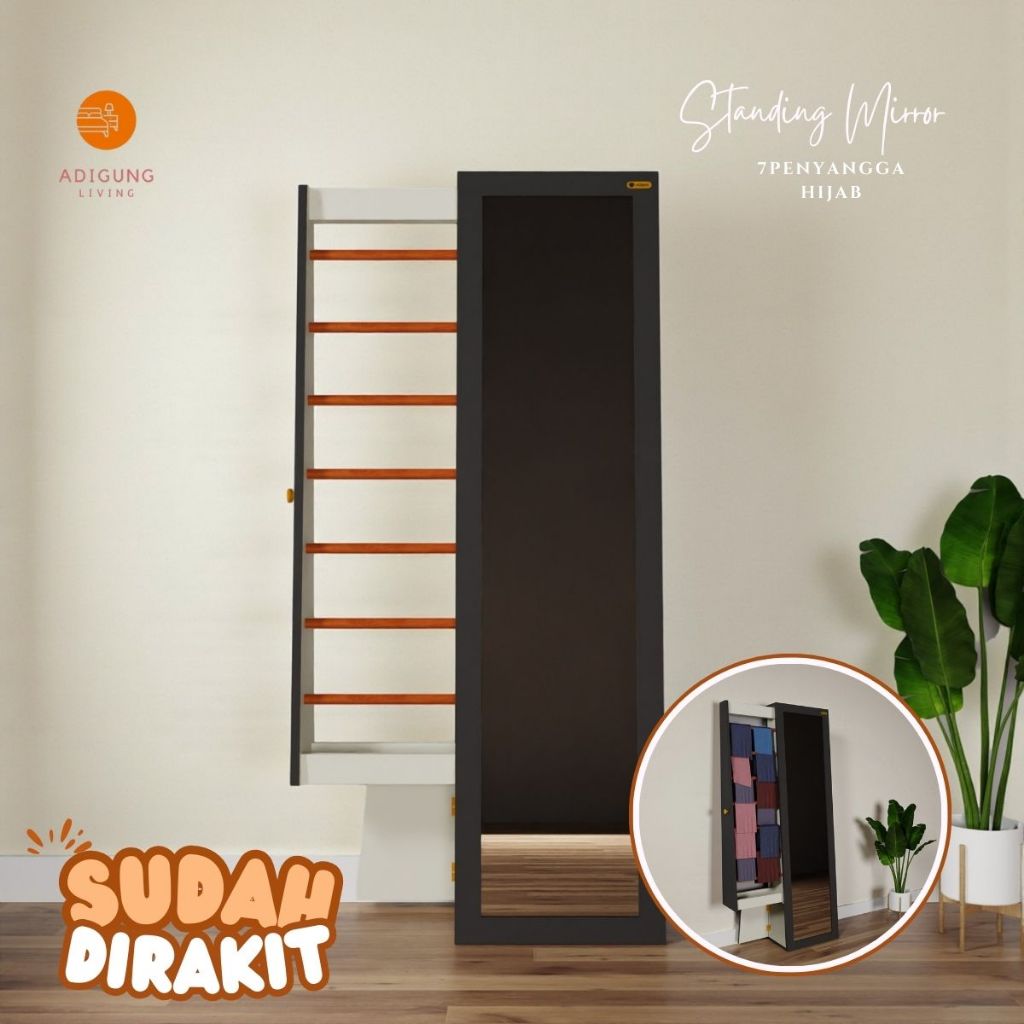 Cermin Berdiri Multifungsi dengan Rak Hijab-Lemari Rak Hijab Pintu Sliding-- MIRA - A1