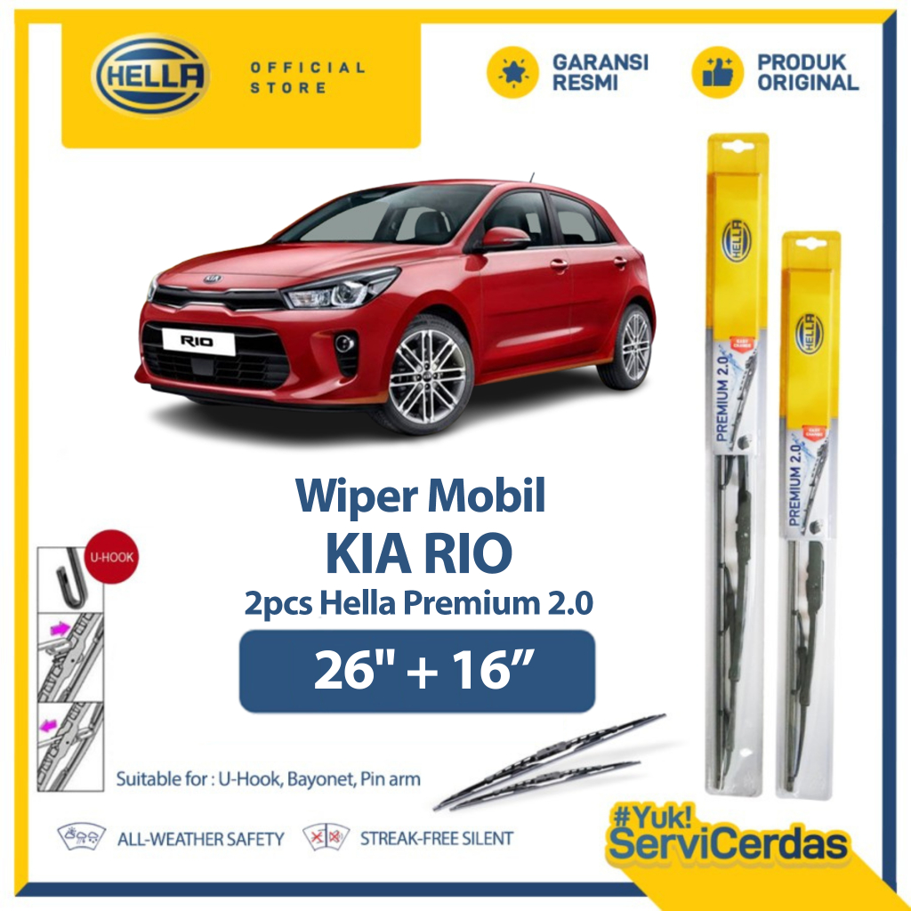 Wiper Mobil KIA Rio 26" + 16" (2pcs) - HELLA Premium 2.0