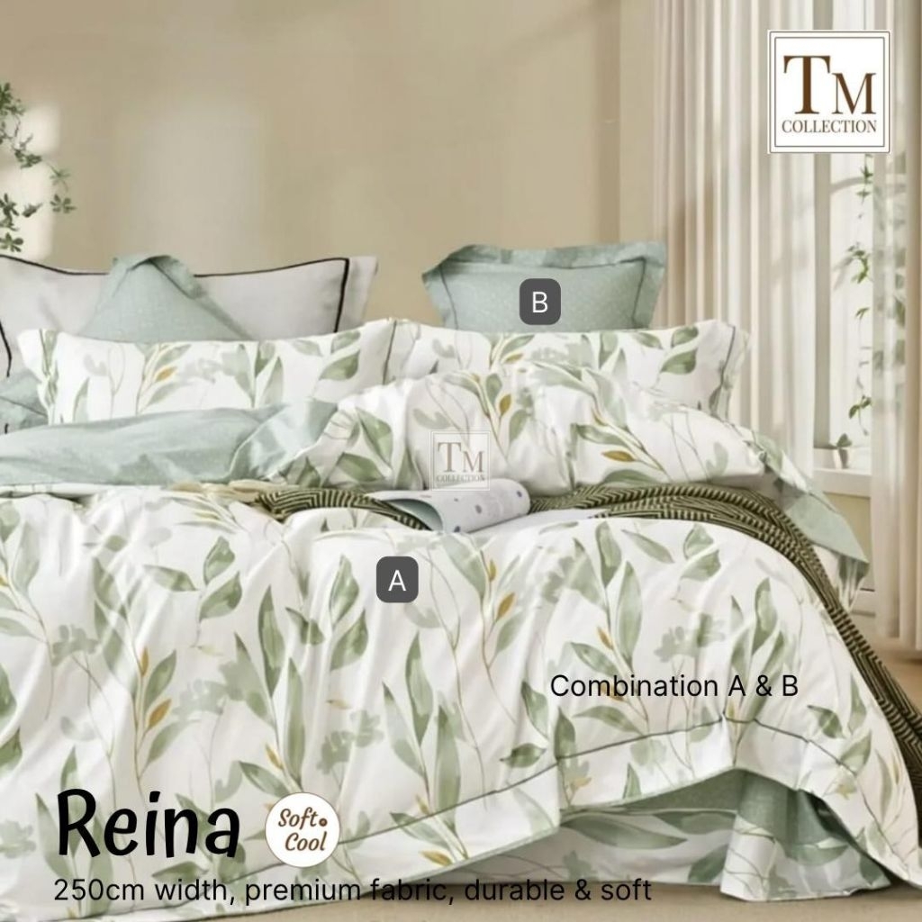 Bedcover + sprei anti geser katun CVC tm motif REINA || variasi 2 warna || kombinasi bunga besar (A)