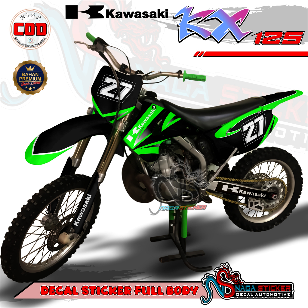 DECAL STICKER Motor FULL BODY Kawasaki KX 125 Motif Racing KX125-01 Desain Bisa Custom Dekal stiker