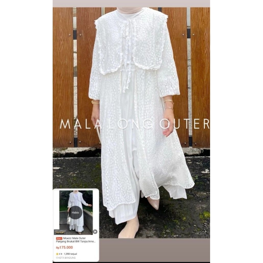 [NEW] MOEZZ Mala Long Outer Panjang Brukat BW Tanpa Inner Broken White | MALA 1.0 BAJU LEBARAN KONDA