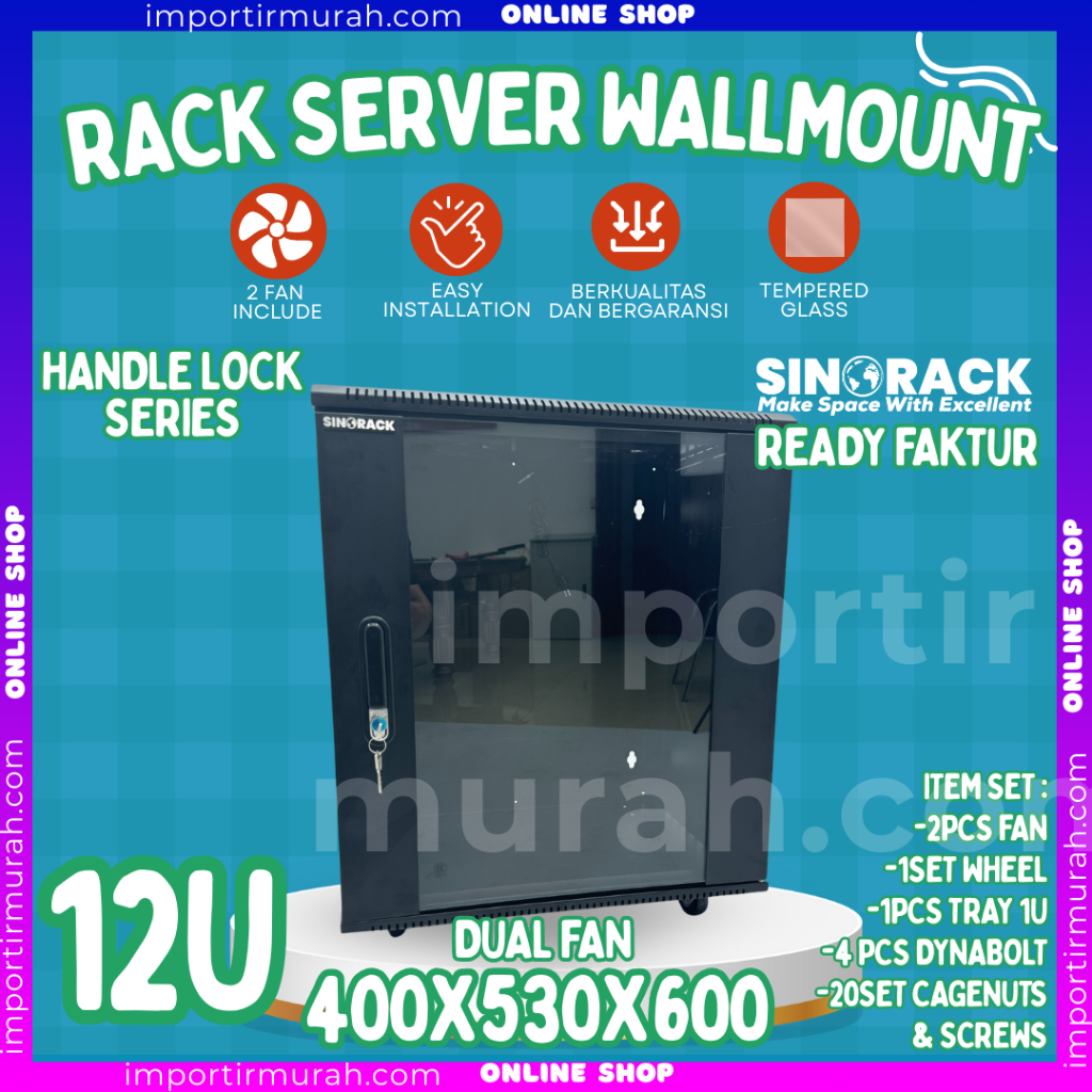 Wallmount Rack Server Dual Fan Sinorack 12U | Rack Server 12U Single Door