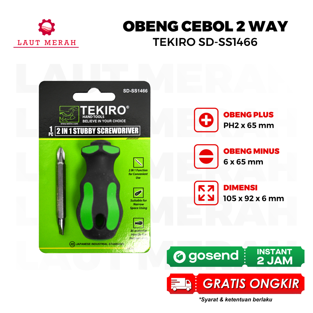 TEKIRO Obeng Kecil Cebol Obeng Mini Bolak Balik 2in1 Stubby Screwdriver PlusMinus Original SD-SS1466