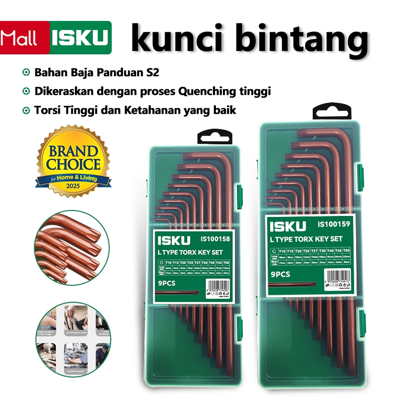 ISKU kunci L 1 Set kombinasi 9pcs Bahan S2 Hex Key Set Lengkap/Flat End Hex Key 9 Pcs Kunci L Set