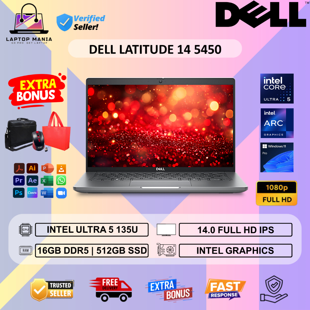 Laptop Kantor Dell Latitude 14 5450 Intel Ultra 5 135U 16GB 512GB 14.0 Full Hd Ips Win 11 Pro