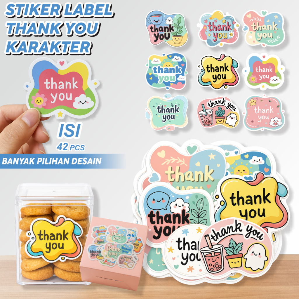 Stiker Label Thank You Karakter Lucu  Isi 77 Pcs Sticker Thank You Label