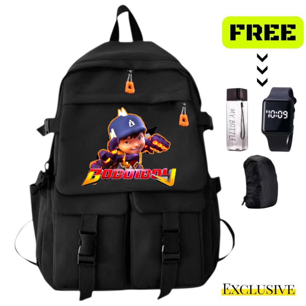 Tas Ransel Sekolah Anak Fashion Motif Karater BOBOIBOY TR 5014 Free Hadiah Jam Botlle Cover Anti air