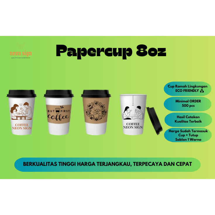 Sablon Paper Cup Tebal Single Wall 8oz 12oz 16oz 22oz