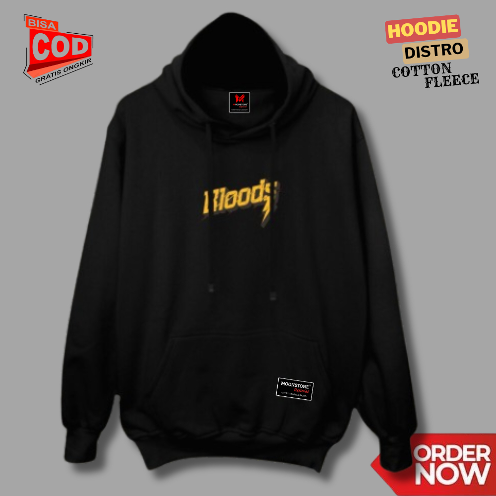 Hoodie Aesthetic Brand Lokal Cod Suiter Hodi Pria Kekinian Warna Hitam List BLOODS Jaket Hudi Pria D
