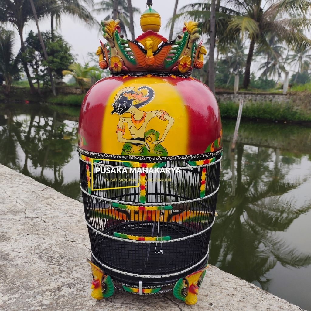 SANGKAR BURUNG MAHKOTA MERAK PIBER KANDANG PERKUTUT RUMAHAN MOTIF WAYANG KUALITAS TERBAIK - METALIK 