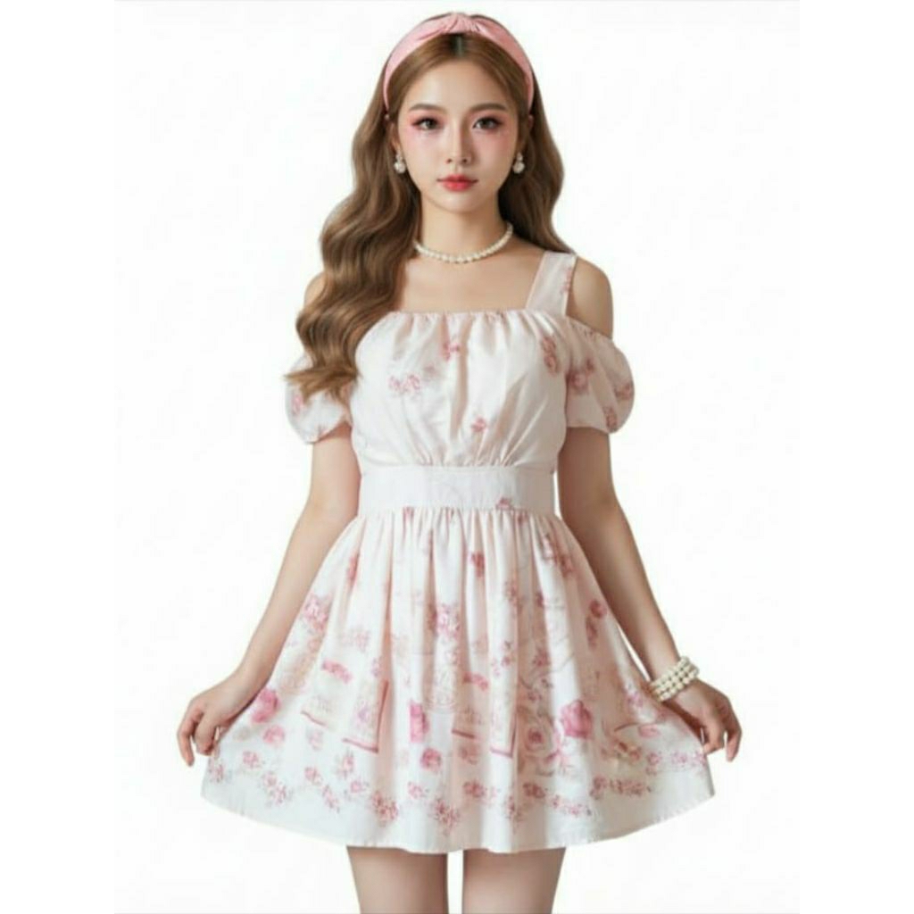 MIAII MUSSA ~ Promo Sale Real Picture Gaun Wanita Motif Bunga Shabby Floral Cute Kawaii Lolita Cold 