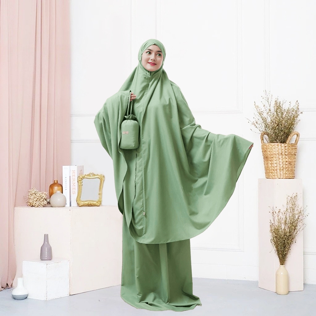 Zayna Mukena Warna Hijau Sage Mint Elegan Bahan Adem