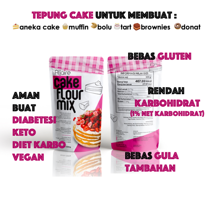 

Tepung Cake Bebas Gluten Free Rendah Karbo Allaire Cake Flour 500gr