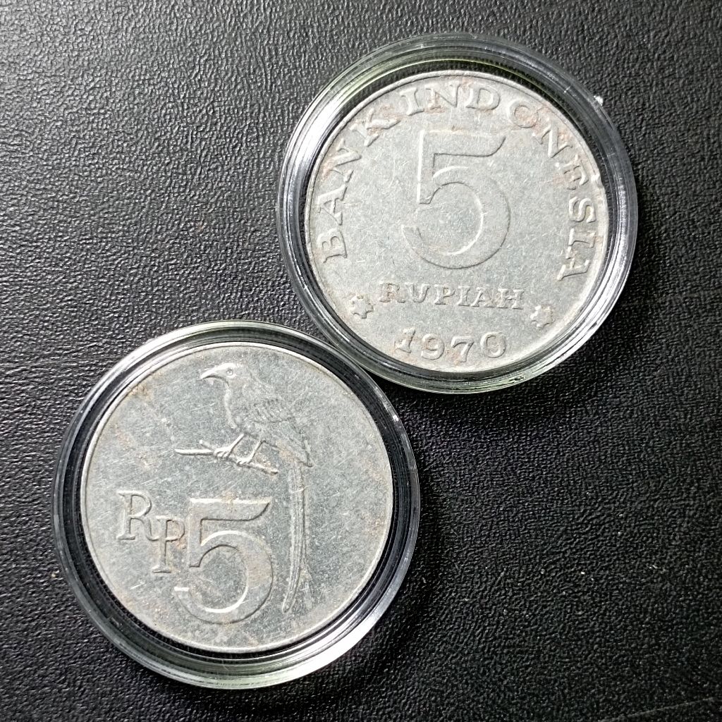 5 rupiah almunium burung 1970 uang koin bekas asli