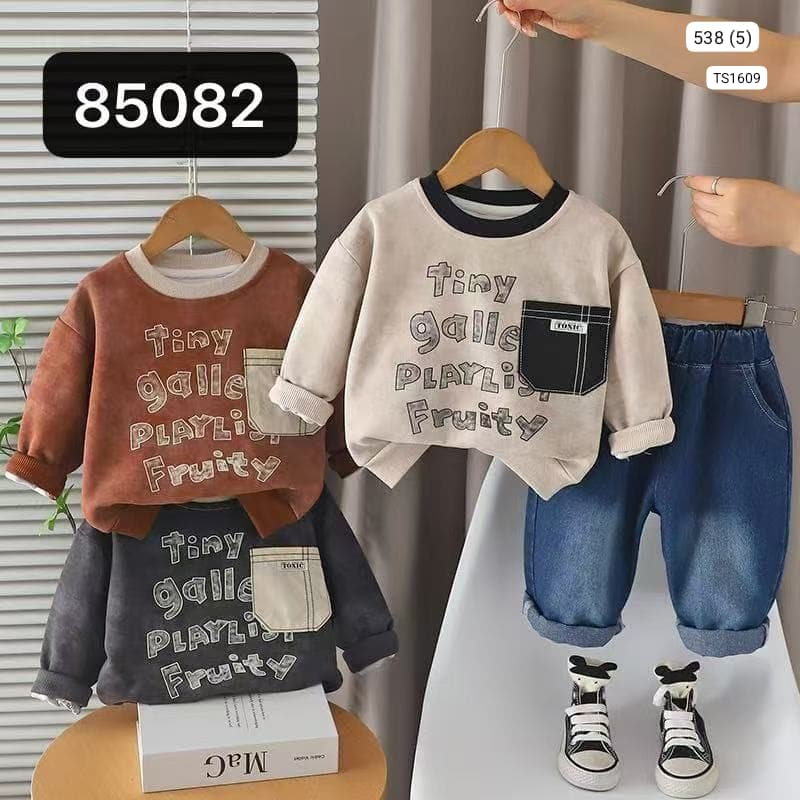 DARREN BOY SET Baju Anak Laki-laki Korean Style Import Impor Sweater Kaos Lengan Panjang Motif Tulis