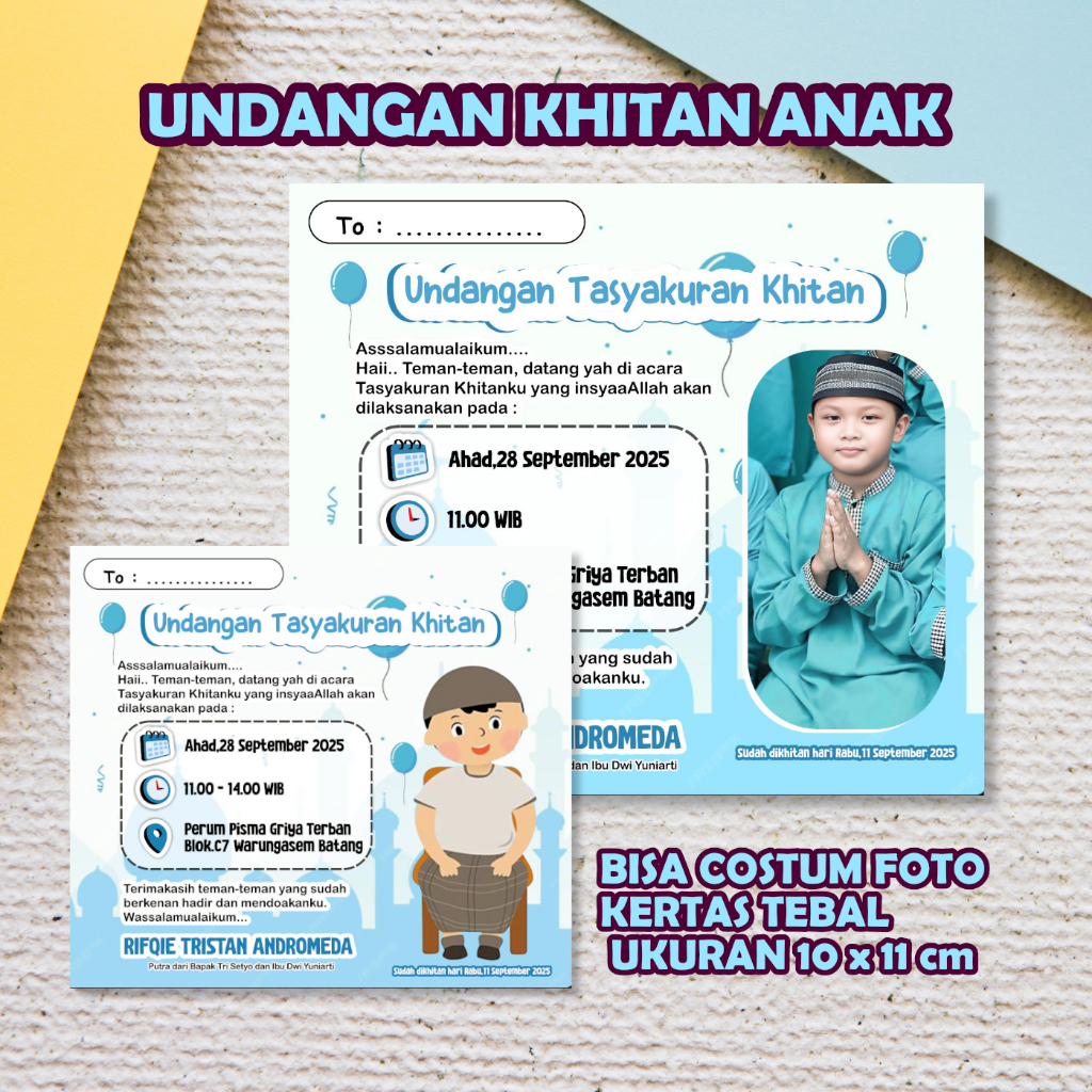 UNDANGAN ANAK UNDANGAN KHITAN UNDANGAN MINIMALIS UNDANGAN COSTUM