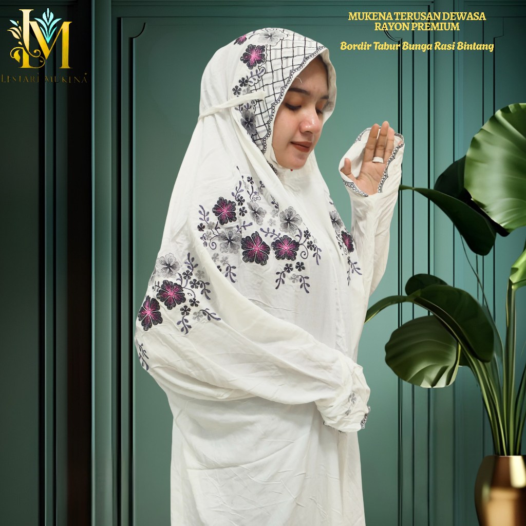 Mukena Terusan Dewasa Rayon Premium Motif Bordir Bunga Rasi Bintang