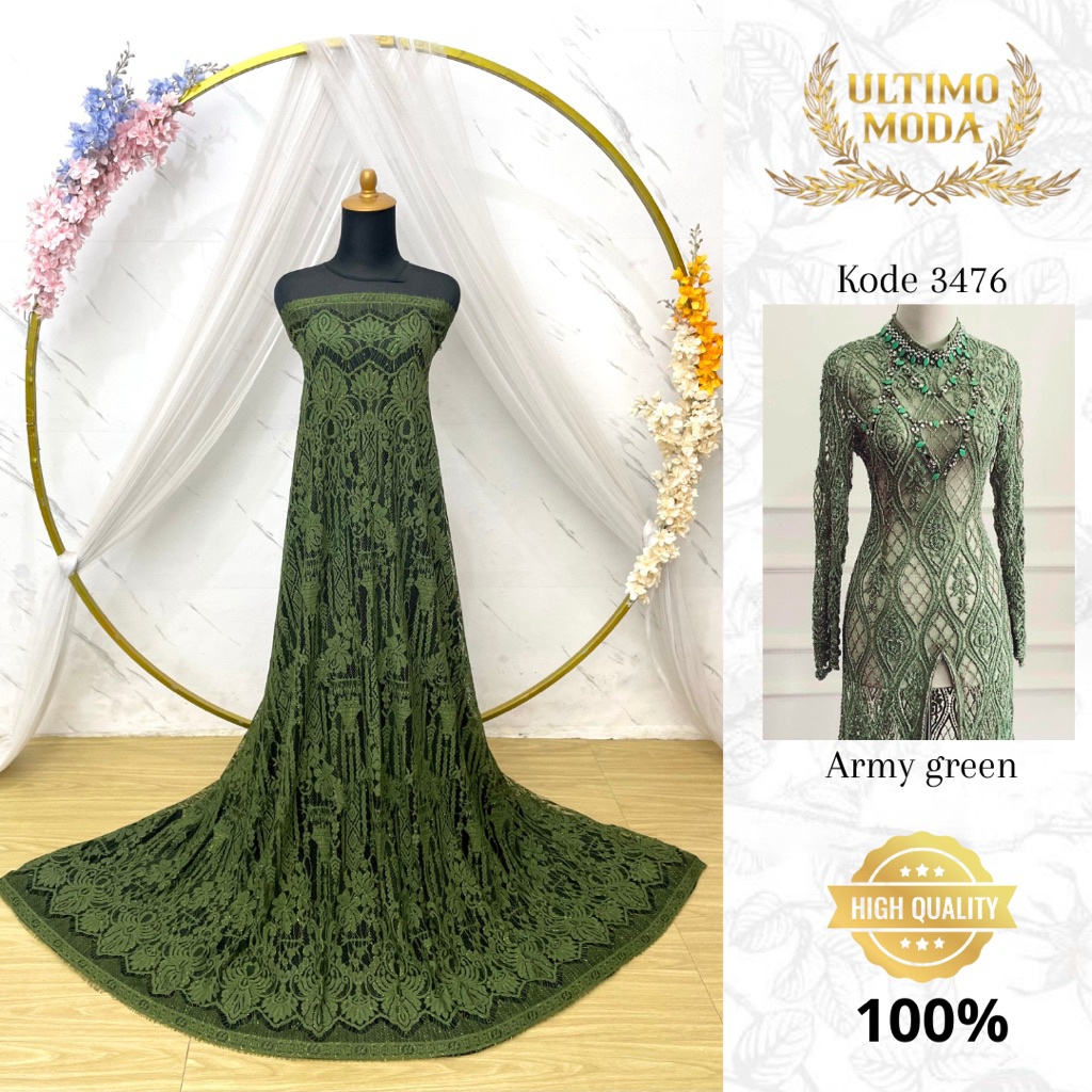 (GRADE A) KODE 3476 ARMY GREEN - KAIN PANEL BRUKAT 3 D GARADASI - P 2,7 M L 1,5 M - MEWAH DAN ELEGAN