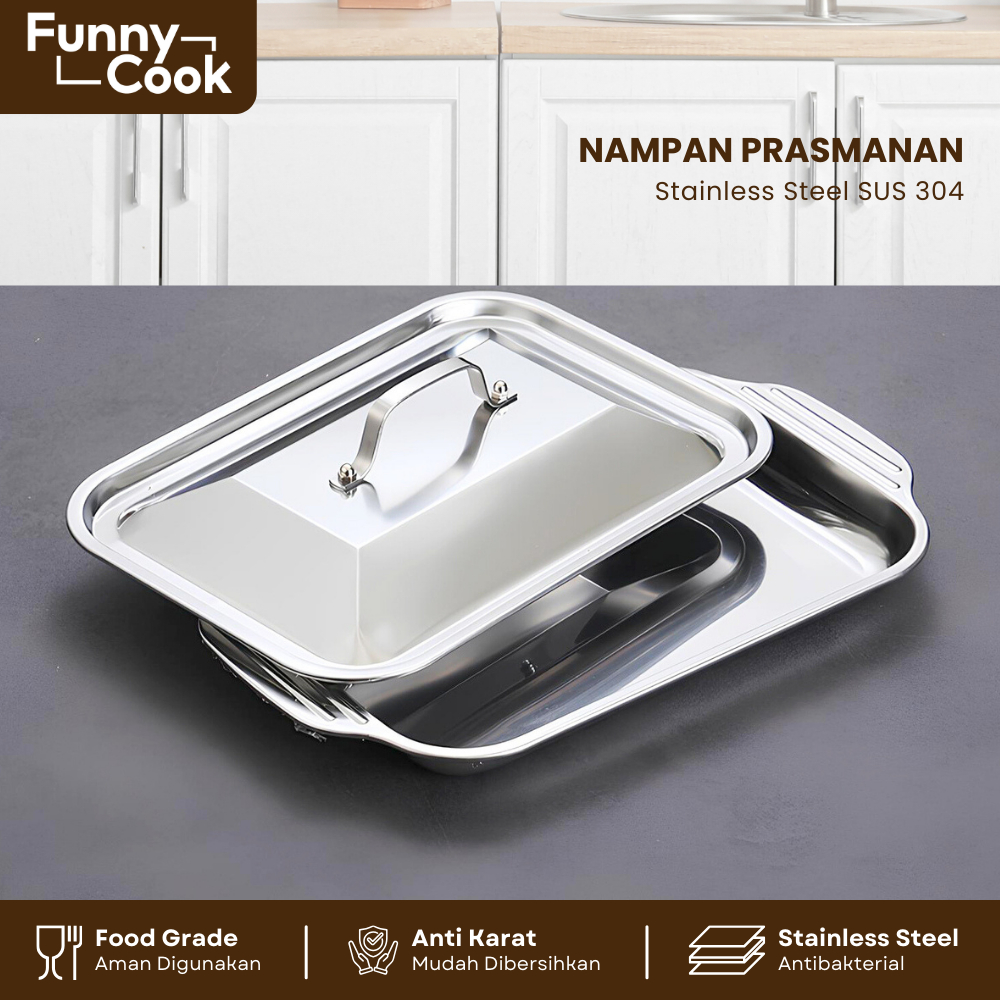 FUNNYCOOK Wadah Saji Prasmanan Stainless SUS304 Tempat Lauk Mewah Anti Karat