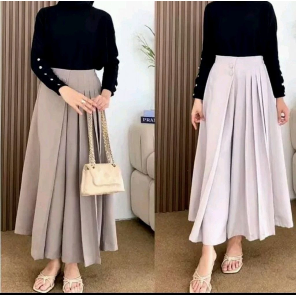 Kullot Husna Pleats Rok Kulot Wanita Premium,,Rok Kantor,Bawahan Wanita Semiwoll Premium,,Celana Rok