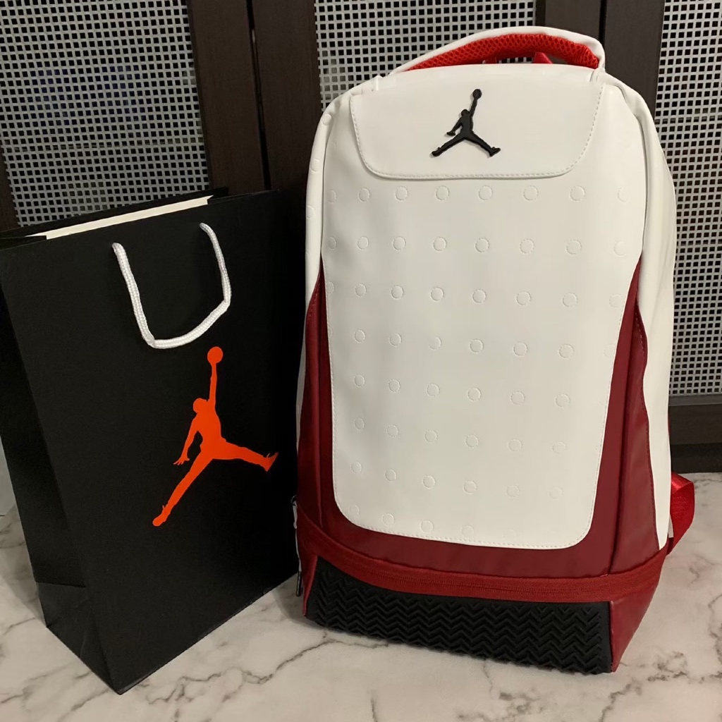 TAS RANSEL JORDAN RETRO 13 BASIC FONT ORIGINAL WHITE RED BACKPACK / TAS RANSEL PRIA WANITA / TAS RAN