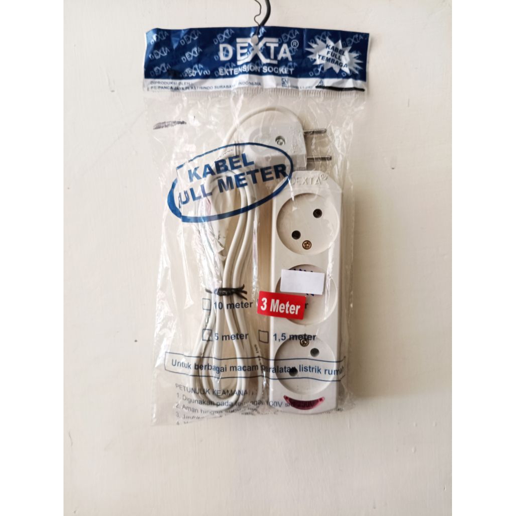 KABEL STOP KONTAK MERK DEXTA 3 LUBANG/ 3 METER