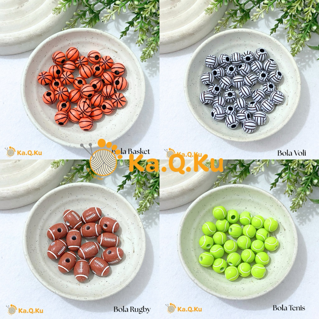 Manik Mote Bola / Manik Mote Motif Bola / Mote Bola Lubang Besar