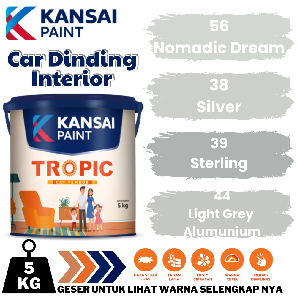 KANSAI TROPIC INTERIOR 5KG ABU ABU CAT TEMBOK DALAM RUANGAN EKONOMIS WARNA ABU ABU 5KG