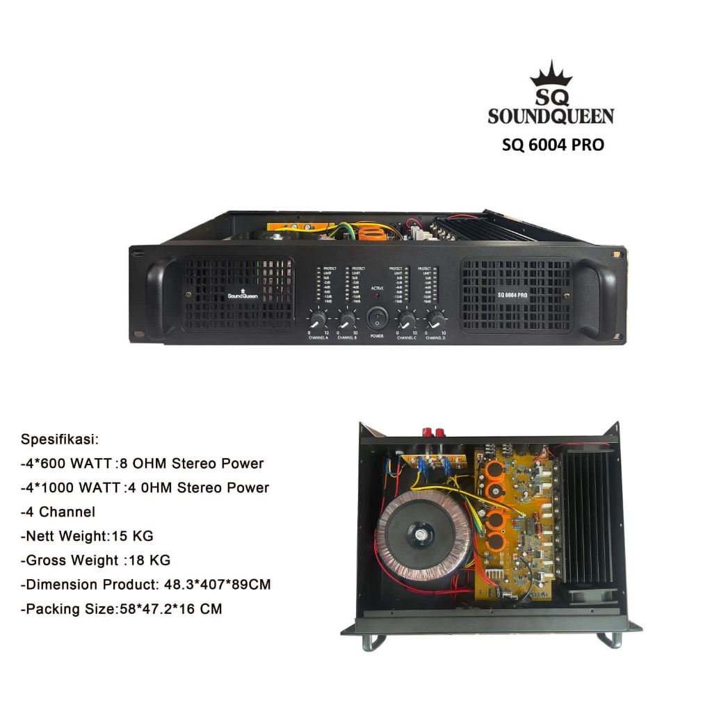 Power Amplyfier SoundQueen SQ-6004pro Power Soundqueen 4 Channel SQ6004 pro