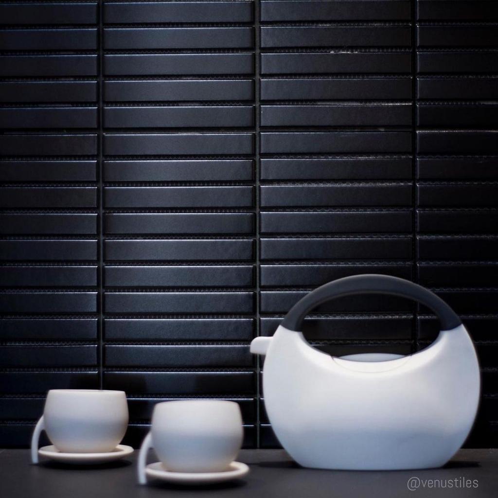Venus Type Pottery Long Striped Black Matt (PER METER) - Mosaic Kitchen set Mewah Keramik Dinding Da