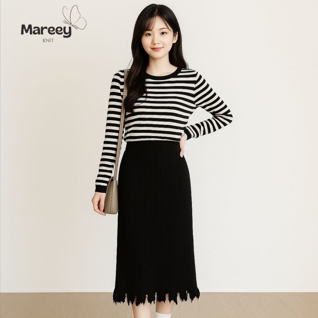 Mareey - Ceisya Rok Rajut Span Rumbai Plisket Knit Premium (ZAM)