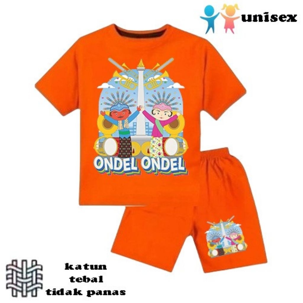 setelan baju anak laki-laki perempuan baju kaos anak laki-laki perempuan motif ondel ondel jakarta M
