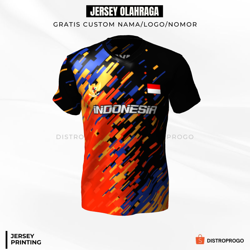 Kaos Jersey Futsal Hitam Orange Biru Motif Abstrak 174 - Jersey Olahraga Full Printing