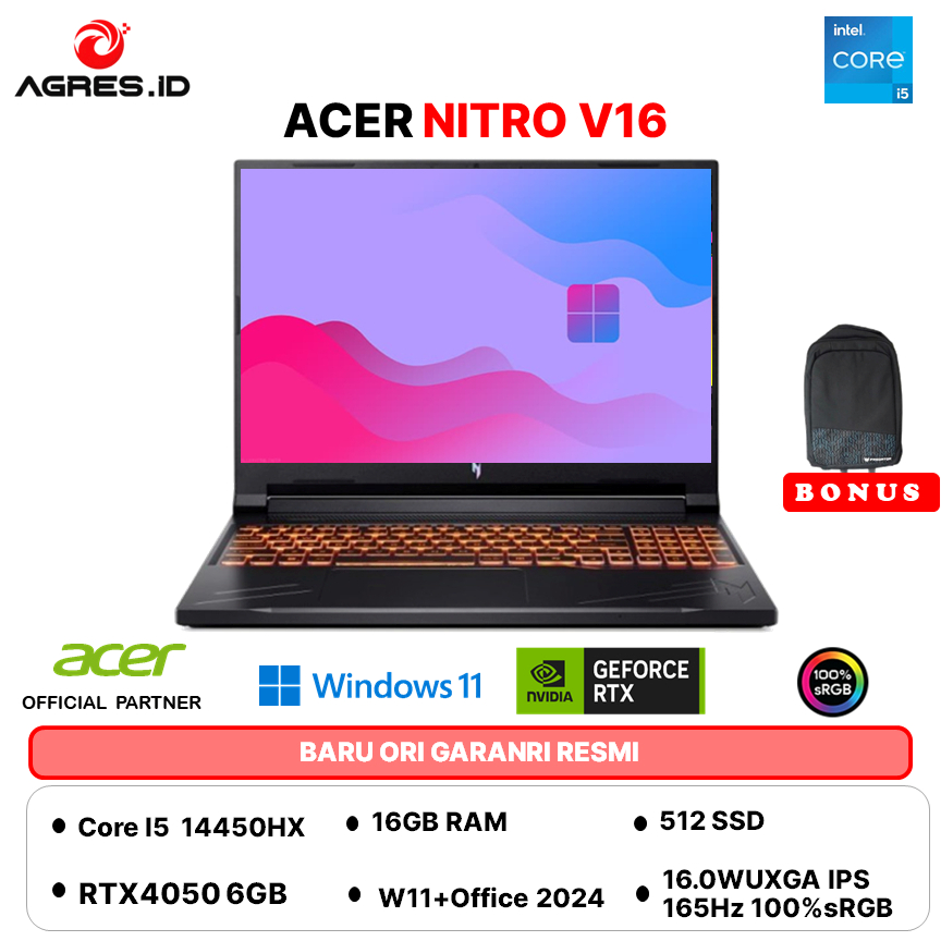ACER NITRO V 16 I5 14450HX RTX4050 6GB/ 16GB 512GB W11+OHS 16.0WUXGA 165HZ 100SRGB 2Y+ADP BLK -71.50