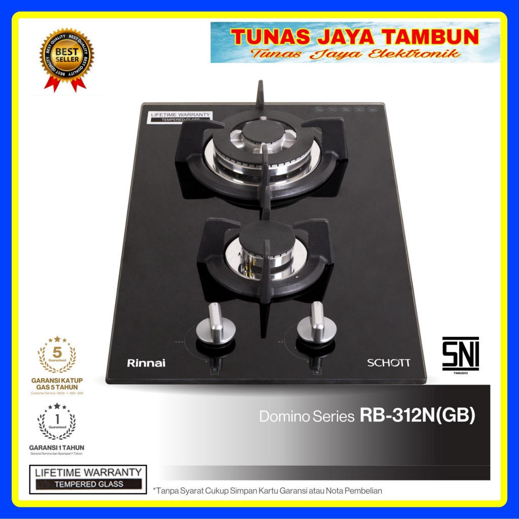 Rinnai Kompor Tanam RB-312N 2 Tungku Schott Glass / KOMPOR GAS RINNAI RB 312 N (GB)