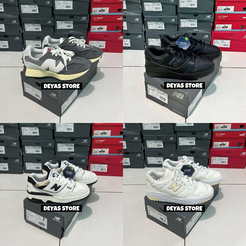 New Balance 327 Grey White Mens (U327WRF) / New Balance 550 All Black Mens (BB550BBB) / New Balance 