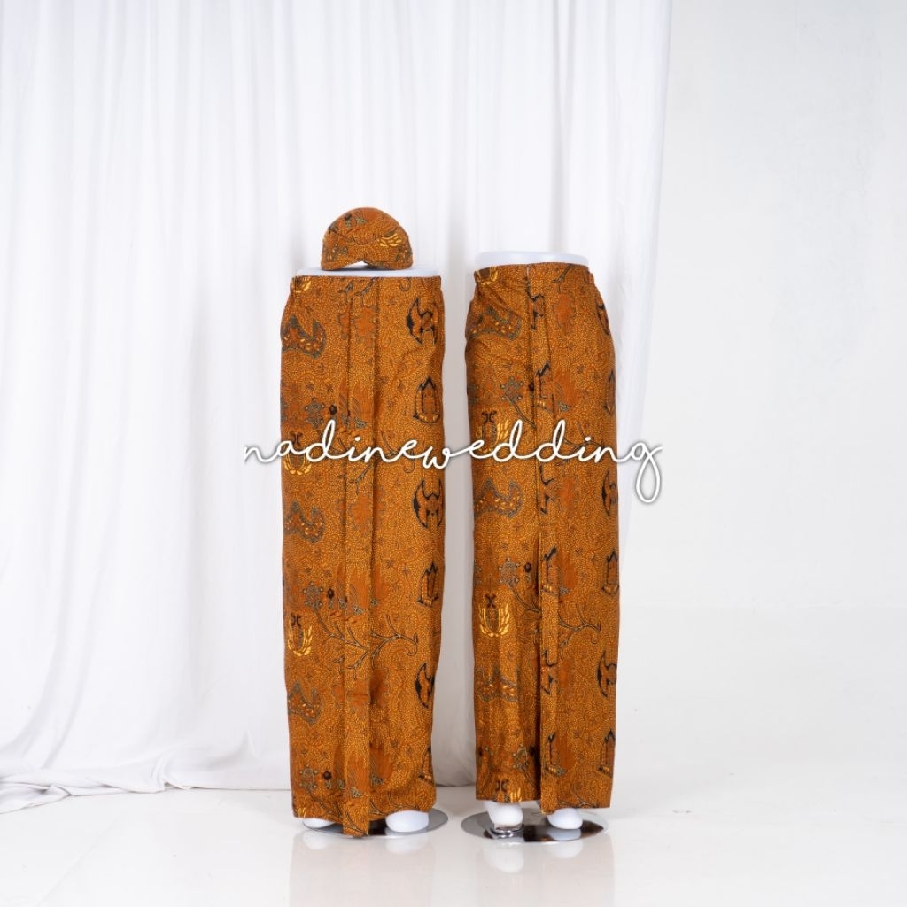 (1 Set, Panjang) Sepasang Jarik Wiru Instan + Blangkon Solo | Motif Lengkap