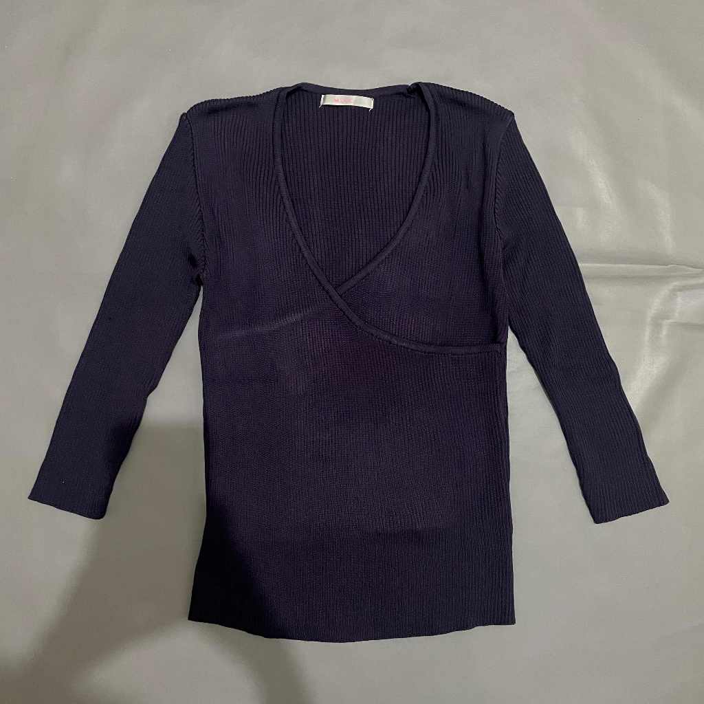 DEWASA A236 (MIXT ORI, PRELOVED) Baju Atasan Kaos Rajut Knit Rib Leher V Neck Tangan Lengan Panjang 