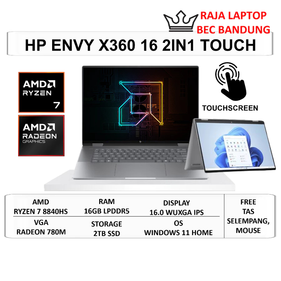 Laptop Gaming Lipat HP Envy X360 16 AMD Ryzen 7 8840HS 2TB SSD Touchscreen Windows 11 Silver