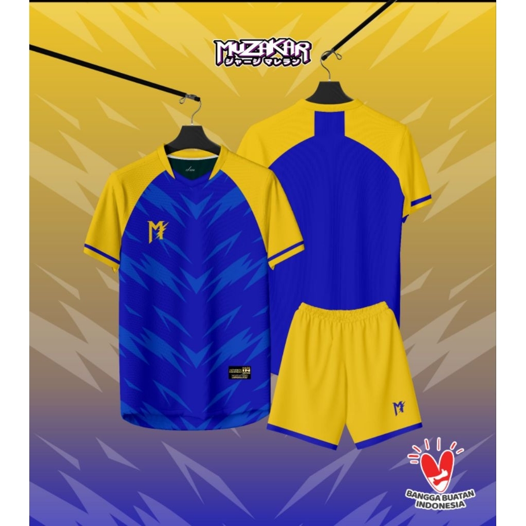 Muzakar Jersey Klasik Baju Futsal Setelan Stelan Jersey Bola Biru Kuning, Bisa Sablon