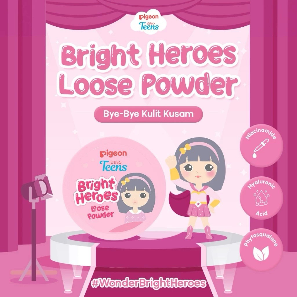 Pigeon teens Loose powder bright heroes pink bedak tabur