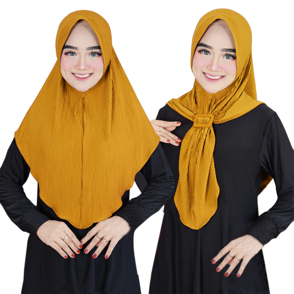 MUDAHHIJAB Jilbab Bergo Plisket Pet Antem Model Pinguin Free Ring Bahan Jersey (Plisket Gesper)