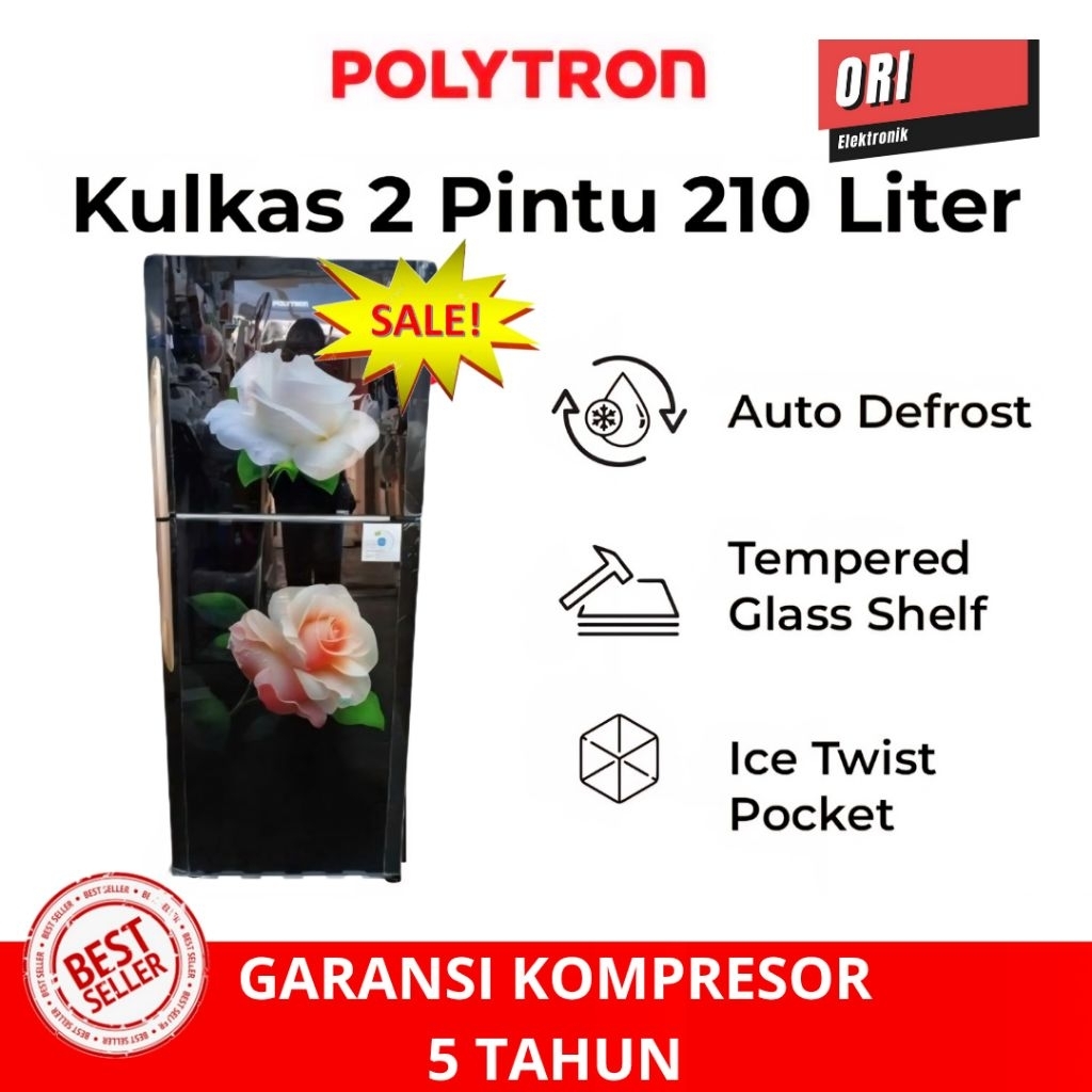 POLYTRON LEMARI ES 2 PINTU BELLEZA 210 LITER PRM-21DRD